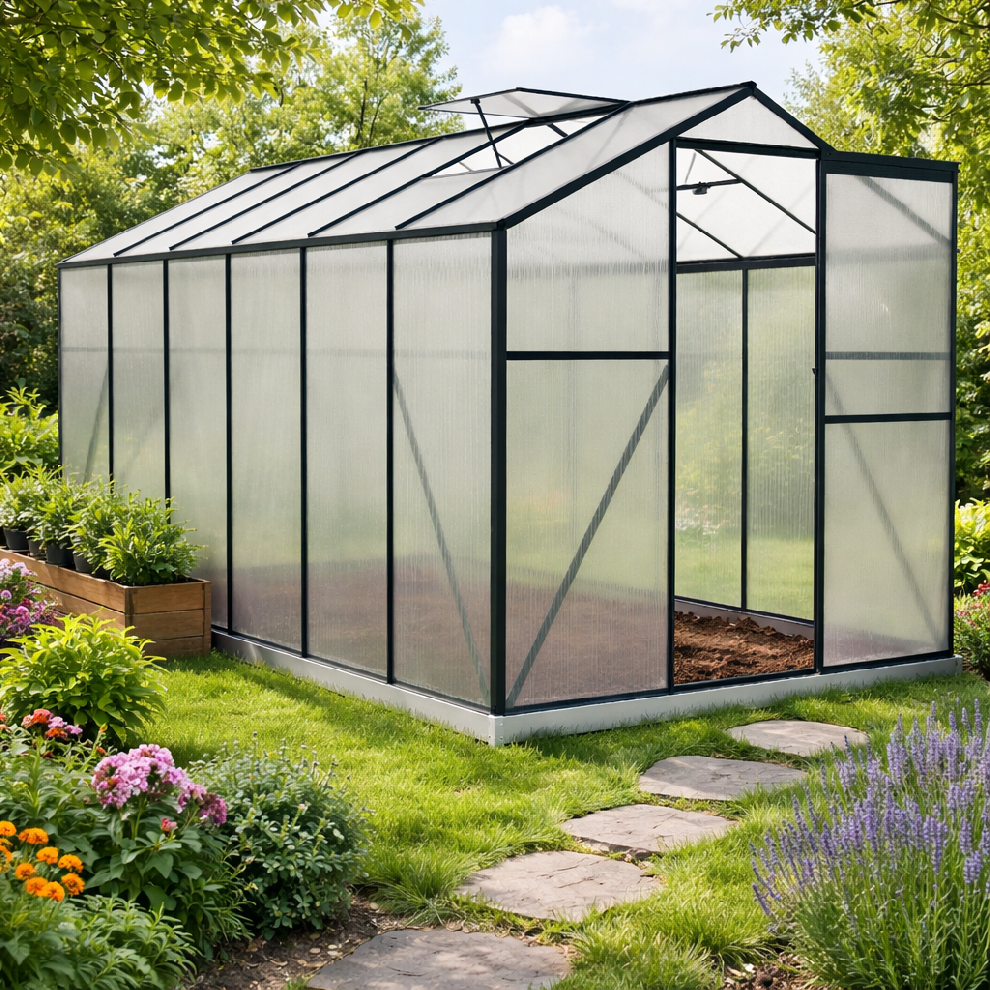 Skleník se základnou BestBerg BBGH-1206B / 7,05 m² / 371 × 190 × 206 cm / černá Varianta: ivi0