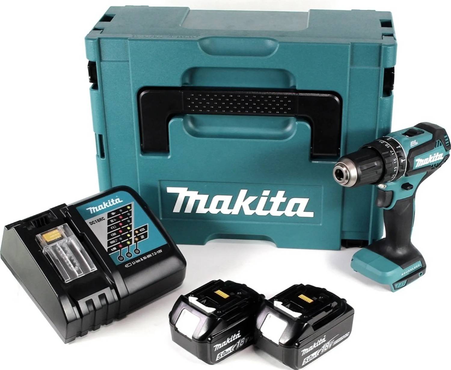 Aku příklepová vrtačka Makita DHP485RTJ / 2 baterie / rychlonabíječka / černá/zelená Varianta: ivi1