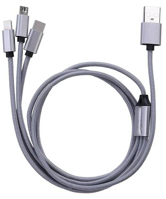 German USB kabel 3 v 1 / 1 m / Lightning/USB-A/USB-C/USB mikro / stříbrná Varianta: ivi1
