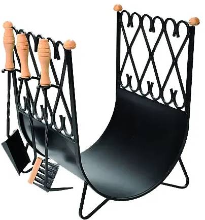 German Stojan na dřevo s nářadím / 57 x 42 x 45 cm / ocel/dřevo / černá Varianta: ivi1