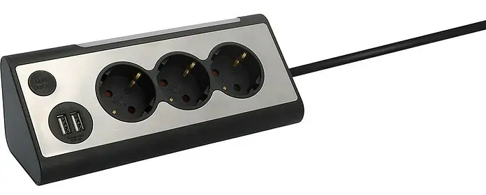 Zásuvková lišta Unitec / 3 zásuvky / 2 USB porty / 3680 W / stříbrná/černá Varianta: ivi1