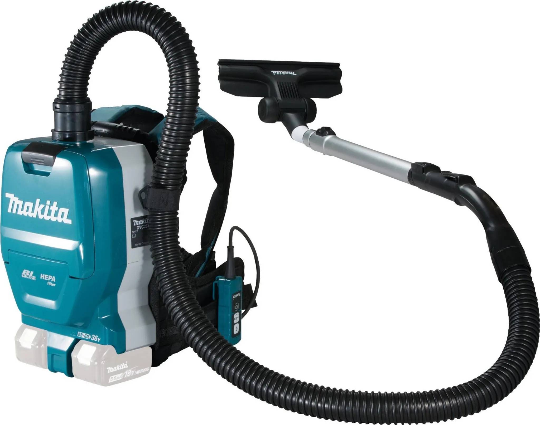 Aku zádový vysavač Makita DVC261ZX15 / BEZ AKUMULÁTORU A NABÍJEČKY / 2x 18 V / 2 l / 2300 l/min. / modrá/černá Varianta: ivi1