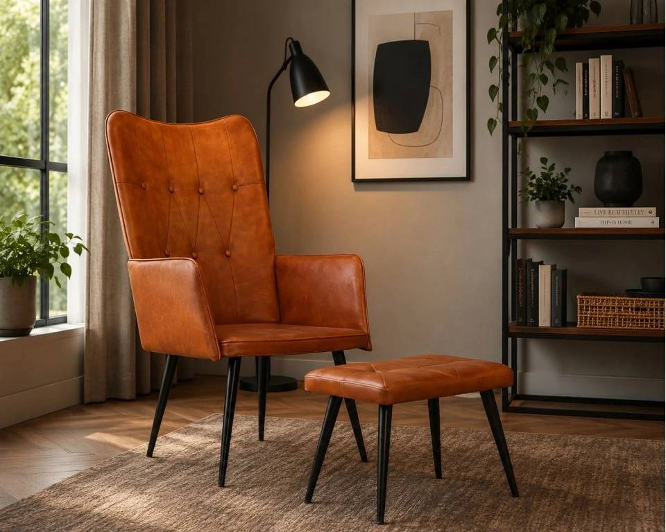 Kožené křeslo s taburetem BestBerg 339663 / hnědá Varianta: ivi0
