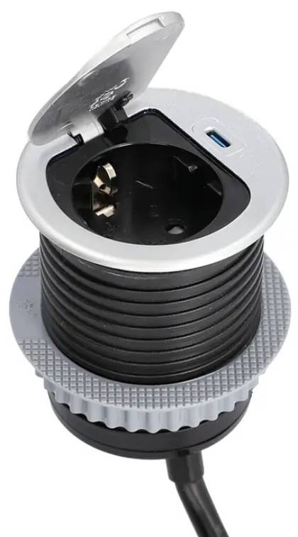 Stolní zásuvka UniTEC / kabel 1,5 m / USB port / stříbrná / černá Varianta: ivi1