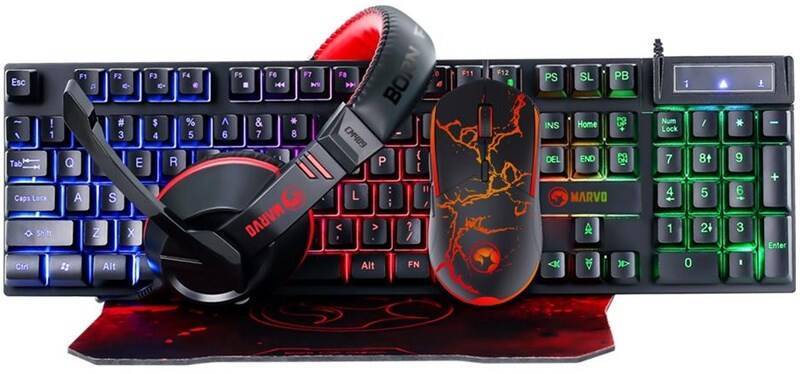 Klávesnice s myší Marvo CM409 US + headset a podložka pod myš / anglický layout / černá Varianta: ivi1