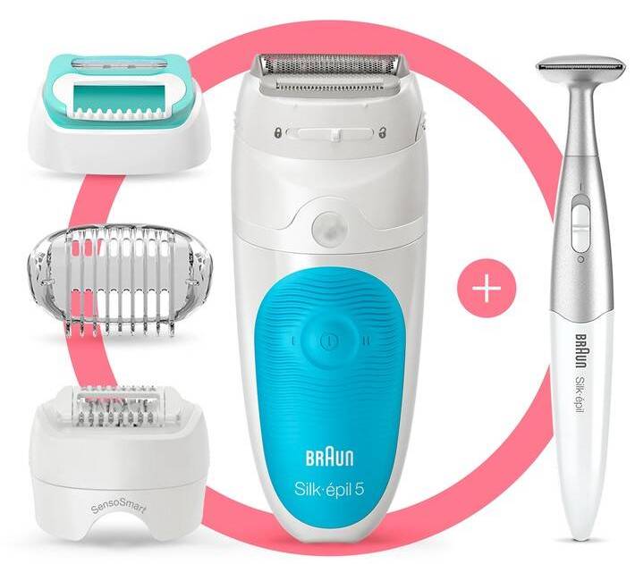 Epilátor Braun Silk-épil 5-810 SensoSmart / 2 rychlosti / 28 ks pinzet / aku (Li-Ion) / modrá/bílá Varianta: ivi1