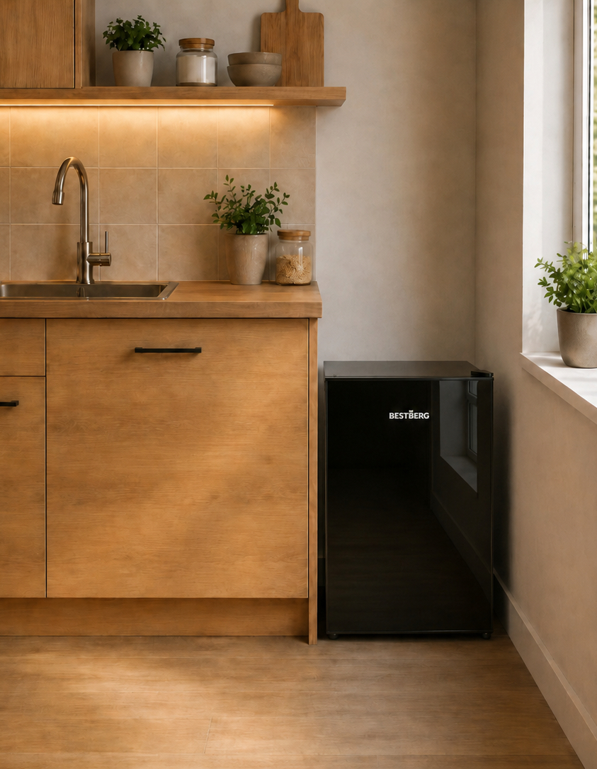 Chladnička BestBerg BBFR-70G / 58 l / LED osvětlení / černá Varianta: ivi0