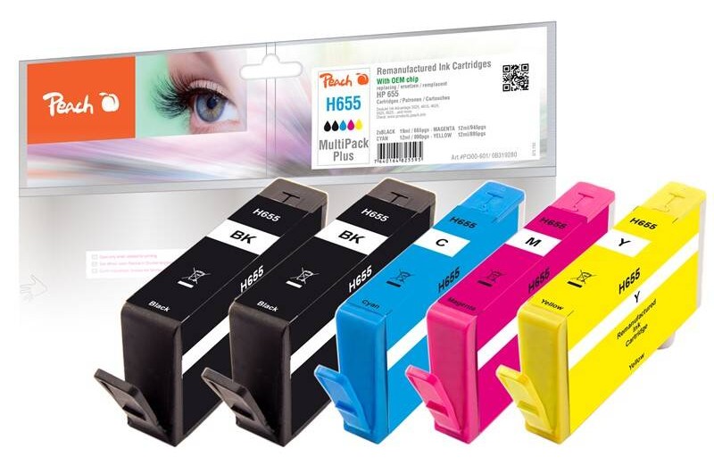Inkoustová náplň Peach HP 655 MultiPack Plus / 2× 19 ml + 3× 12 ml / CMYK Varianta: ivi1