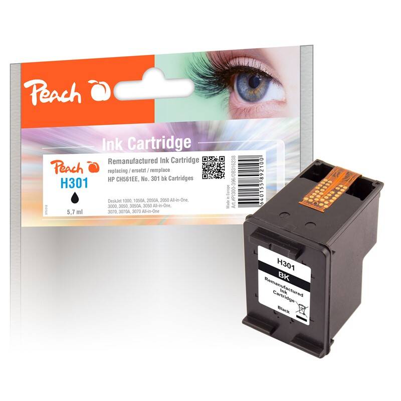 Inkoustová náplň Peach HP 301 / 225 stran / černá Varianta: ivi2