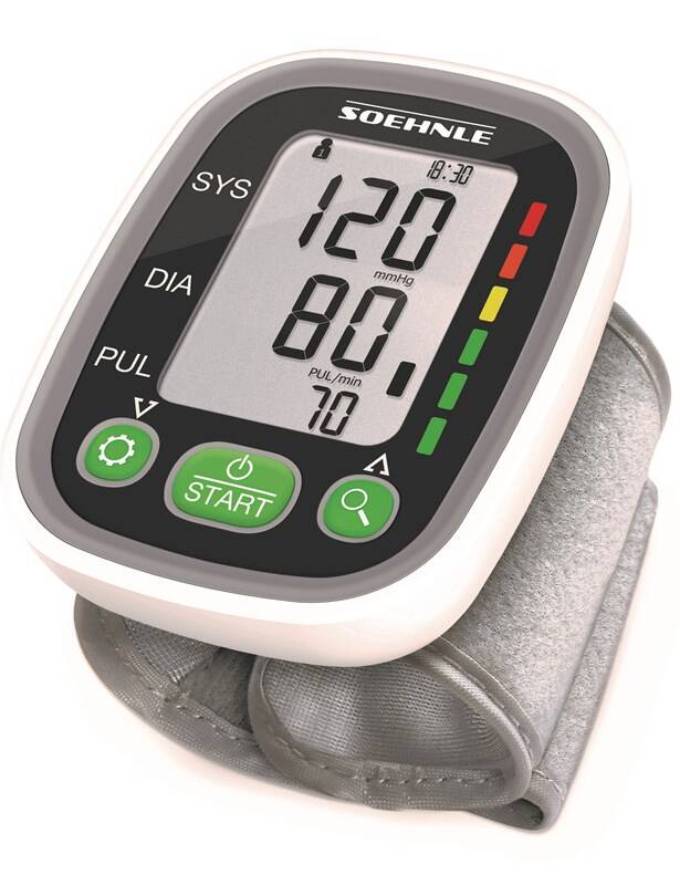 Tlakoměr na zápěstí Soehnle Systo Monitor 100 / 13,5-21,5 cm / 0-300 mmHg/40-199 tepů/min. / 2x AAA baterie / bílá/šedá Varianta: ivi1