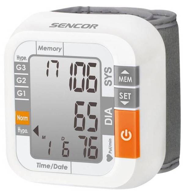 Tlakoměr na zápěstí Sencor SBD 1470 / 13,5-19,5 cm / LCD displej / 0-300 mmHG/40-199 tepů/min. / bílá/šedá Varianta: ivi1