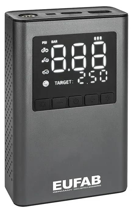 Přenosný aku kompresor Eufab / bar/PSI/kPa / 12 V / 0-8 barů / šedá Varianta: ivi1