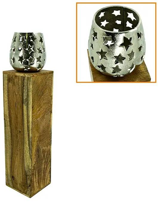 German Lucerna na podstavci / mangové dřevo/hliník / 15 x 69 x 15 cm / přírodní/stříbrná Varianta: ivi1