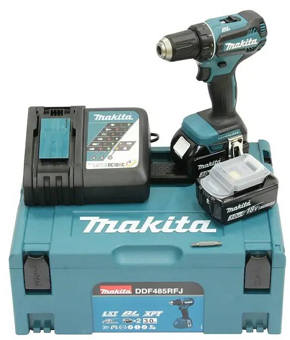 Aku vrtací šroubovák Makita DDF485RFJ / 18 V / 50 Nm / 0-500/0-1900 ot./min. / modrá/černá Varianta: ivi1