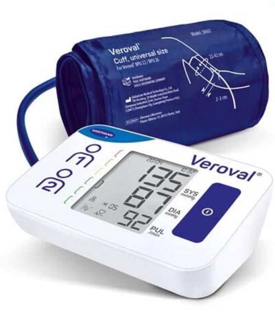 Tlakoměr HARTMANN Veroval Compact / 4x 1,5 V AA baterie / 22–42 cm / 40–199 tepů/min. / bílá/modrá Varianta: ivi1
