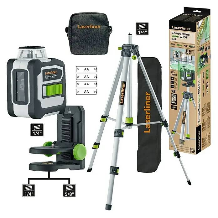 Křížový laser Laserliner CompactLine-Laser G360 Set / viditelnost až 30 m / stativ 165 cm / černá / zelená Varianta: ivi1