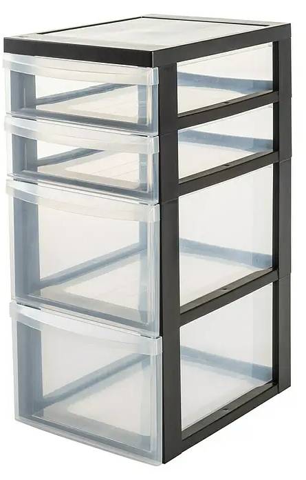 German Plastový kontejner s kolečky / 40 x 29 x 61,5 cm / 4 zásuvky / černá/transparentní Varianta: ivi1