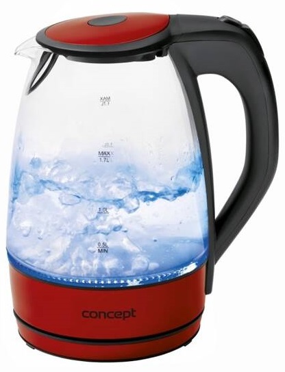 Rychlovarná konvice Concept RK-4030re / 2200 W / 1,7 l / červená/sklo Varianta: ivi1