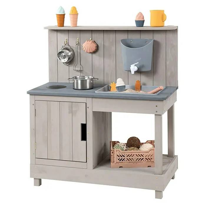 Dětská kuchyňka Muddy Buddy Mud Expert / 80x40x90 cm / masiv / šedá Varianta: ivi1