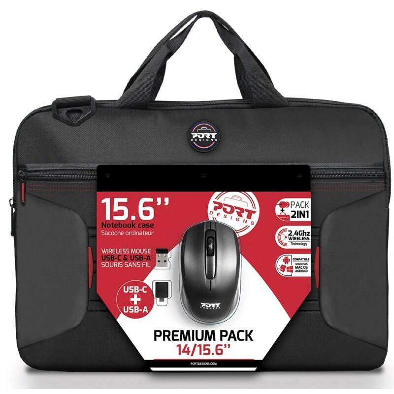 Bezdrátová myš + brašna na notebook Port Designs Bundle Premium Pack / na 14" (35,5 cm)/15,6" (39,6 cm) / 1000 DPI / 2x AAA baterie / černá Varianta:…