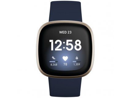Inteligentné hodinky Fitbit Versa 3 FB511GLNV / 1,58" (4,1 cm) / AMOLED / GPS / Bluetooth 5.0 / NFC / modré/zlaté / ROZBALENÉ
