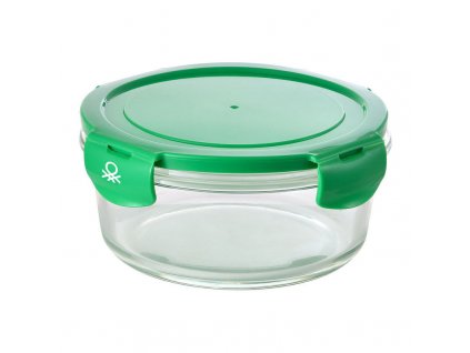 Borosilikátové sklo na potraviny s viečkom / 840 ml / okrúhle / zelené viečko / transparentné