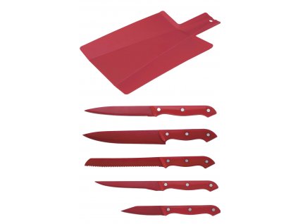 5-dielna súprava nožov z nehrdzavejúcej ocele s doskou na krájanie Renberg / Red