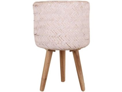 Bambusový kvetináč s drevenými nohami OBI Ø 25 cm - biely / ZÁNOVNÉ