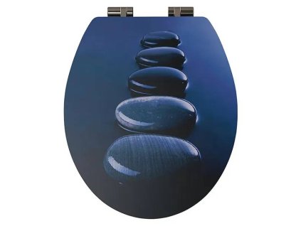 Kamenné WC sedadlo, 48,6 × 39,8 cm, softclose, drevo / modrá / ROZBALENÉ