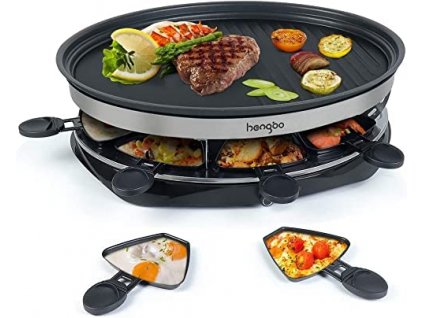 Elektrický raclette gril Hengbo HB - 505A / pre 8 osôb / 1500 W / čierny / POŠKODENÝ OBAL