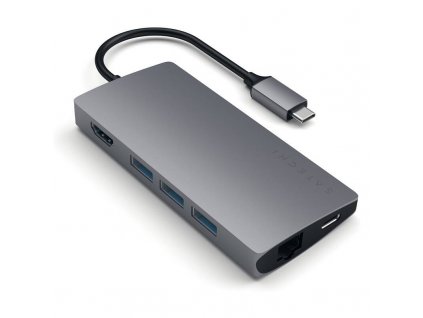 USB Hub Satechi USB-C multiportový adaptér (HDMI 4K, 3x USB 3.0, USB-C, MicroSD, SD, Ethernet V2) (ST-TCMA2M) / sivá / ROZBALENÉ