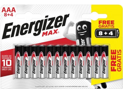 Mikrotužkové batérie AAA Energizer Max LR03 / 12 ks (8 + 4 zdarma) / 1,5 V / alkalicko-mangánové
