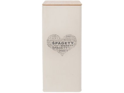 Srdiečková krabička na špagety / výška 28,5 cm / plechovka / drevené veko