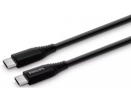Opletený kábel Philips DLC5206C/00 / USB-C/USB-C / 2 m / čierny / POŠKODENÝ OBAL