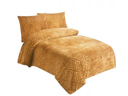 Dvojdielna posteľná bielizeň / mikroplyš / 70 x 90 cm / 140 x 200 cm / 100% polyester / 240 g/m² / aztécky motív / medová