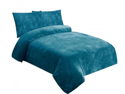 Dvojdielna posteľná bielizeň / mikroplyš / 70 x 90 cm / 140 x 200 cm / 100% polyester / 240 g/m² / motív trojice / petrolejová