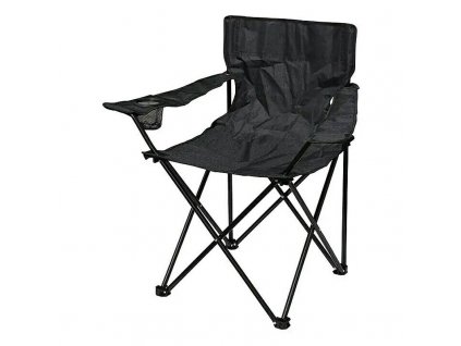 Kempingová stolička s držiakom na nápoje / nosnosť 100 kg / polyester / čierna