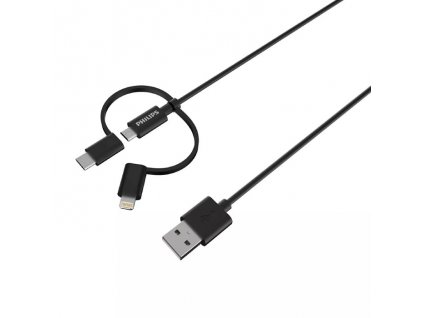 Nabíjací kábel Philips 3v1 DLC3106T/03 Lightning/USB-C/Micro USB / 2 m / čierny / POŠKODENÝ OBAL