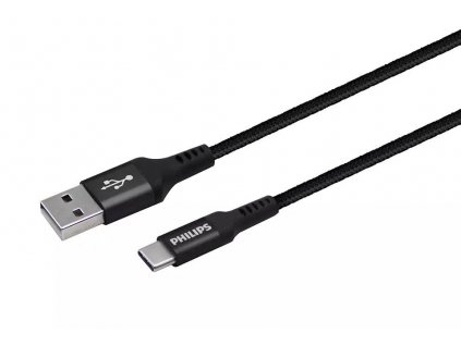 Opletený kábel Philips DLC5206A/04 / USB-A &gt; USB-C / 2 m / čierny / POŠKODENÝ OBAL