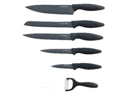 5-dielna súprava kuchynských nožov s nepriľnavým povrchom a škrabkou Royalty Line RL-DC5C / čierna
