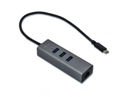 USB rozbočovač i-tec Metal USB-C / 3x USB 3.0 + 1x RJ45 / strieborný / ZÁNOVNÉ