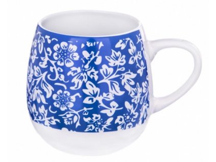 Hrnček Modrý dizajn / 580 ml / keramika / kvety / biela/modrá