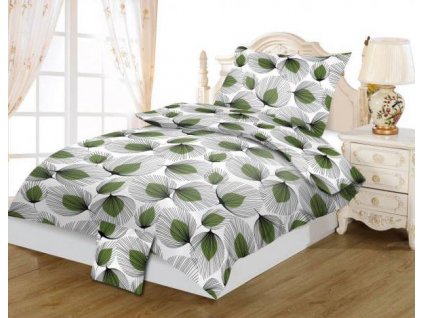 3-dielna posteľná bielizeň Dita / 70 x 90 cm / 140 x 200 cm / 120g/m2 / 100% bavlna / zelené listy / biela