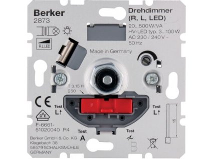 Otočný stmievač Berker 2873 / 230 V / zapustená montáž / kov / plast / strieborná