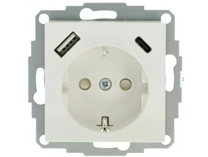 Zásuvka s USB nabíjaním typu A/C / 2 USB porty / 16A / plast / kov / biela
