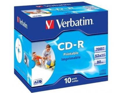 Verbatim Printable CD-R DLP / 700 MB / 52x rýchlosť zápisu / šperkovnica / 10 ks / biela/modrá