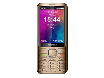 Mobilný telefón Aligator D950 / 3,5" (8,9 cm) / Bluetooth / 320 x 480 px / DUAL SIM / 1 GB / TFT LCD displej / zlatý / ROZBALENÉ