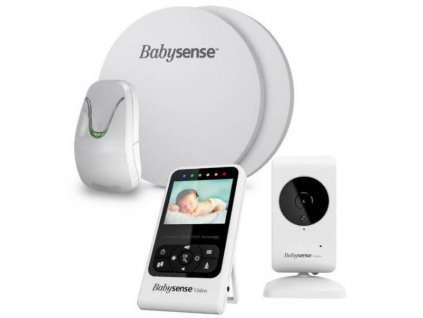 Babysense Bundle monitor dychu + detská pestúnka / LCD displej / dosah 300 m / 4x 1,5 V AA batérie / zvukový a vizuálny alarm / 2 senzorové podložky / biela / POŠKODENÝ OBAL