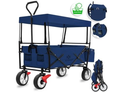 Skladací vozík so strieškou Kesser / prepravný vozík / nosnosť 100 kg / modrý