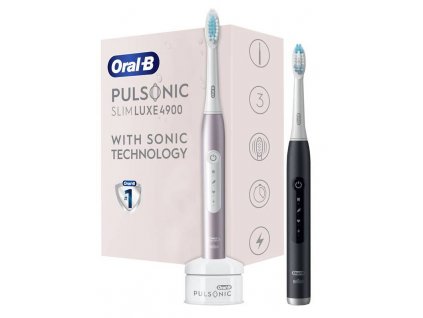 Sada zubných kefiek Oral-B Pulsonic SLIM LUXE 4900 / oscilačná rotačná zubná kefka / 3 režimy čistenia / 2 min. časovač / 31000 pohybov/min. / zlatoružová / matná čierna